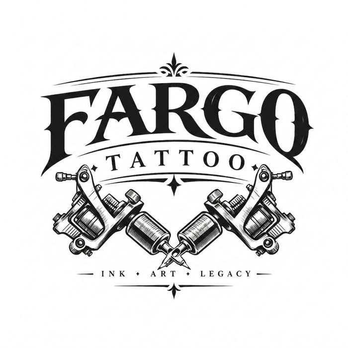 Fargo Tattoo logo with tattoo machines